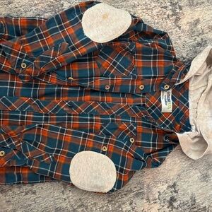 Plaid Hooded Shirt with Elbow Patches